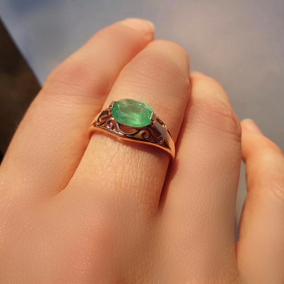 Vintage Russian 14K Rose Gold Natural Emerald Gemstone Ring Sz 7.5, 1.15ct - Picture 4 of 7